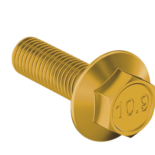 Metric Flanged Hexagonal Bolt Extra Fine & Full Thread Yellow Zinc M12 * 1.25 * 40mm Grade 10.9