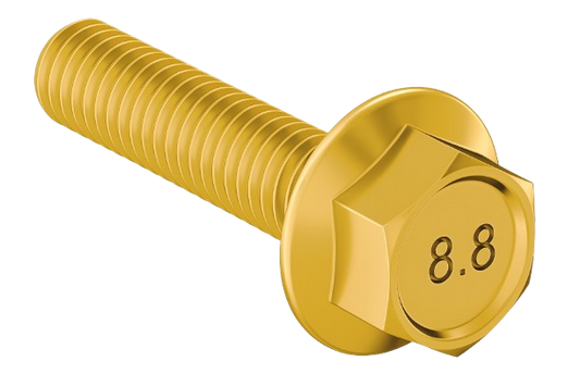 Metric Flanged Hexagonal Bolt Full Thread Yellow Zinc M6 * 1.0 * 16mm  Grade 8.8