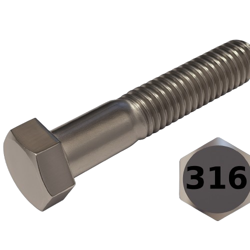 Imperial Hexagonal Bolt Fine And Partial Thread 316 Stainless Steel 7/16-20 * 2"
