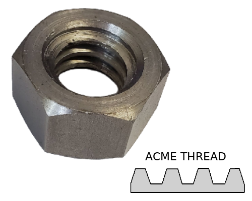 Imperial Hexagonal Nut ACME Thread 1/2-10 Grade 2