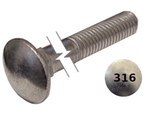 Imperial Carriage Bolt Dome Head Partial Thread 316 Stainless Steel 3/8-16 * 6-1/2"