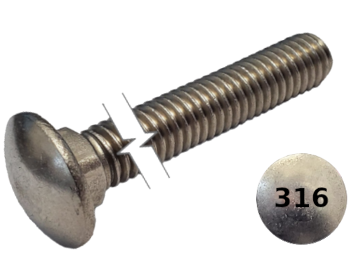 Imperial Carriage Bolt Dome Head Full Thread 316 Stainless Steel 1/4-20 * 3-1/4"