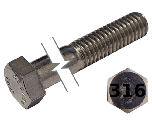 Imperial Hexagonal Bolt Partial Thread 316 Stainless Steel  3/8-16 * 2-1/2"