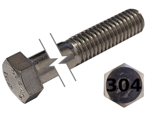 Imperial Hexagonal Bolt Partial Thread 304 Stainless Steel  7/8-9 * 10"