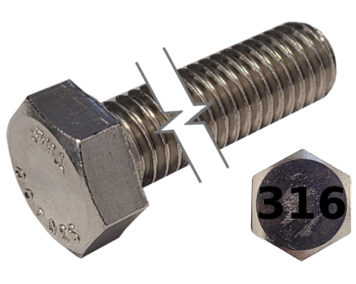 Imperial Hexagonal Bolt Full Thread 316 Stainless Steel  1-1/2-6 * 3"