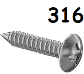 Truss Head Metal Screw Full Thread 316 Stainless Steel #10 * 1" [Philips Drive]